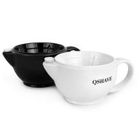 QSHAVE Razor Shaving Scuttle kubek wypełniony gorącą wodą utrzymuj pianę zawsze ciepło to duży rozmiar miska ręcznie kubek ceramiczny czarno-biały 6